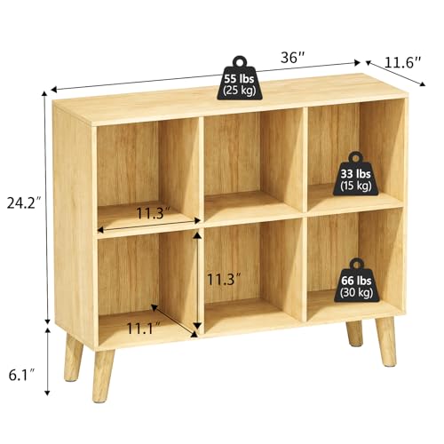 6 Cube Storage Organizer with Legs, 2 Tier Cube Low Horizontal Bookcase Freestanding Storage Display Organizer for Home Office, Six-Cubes Unit Open Shelf Bookshelf (Natural Oak,6 Cube) - color: Natural Oak, size: 6 Cube Horizontal