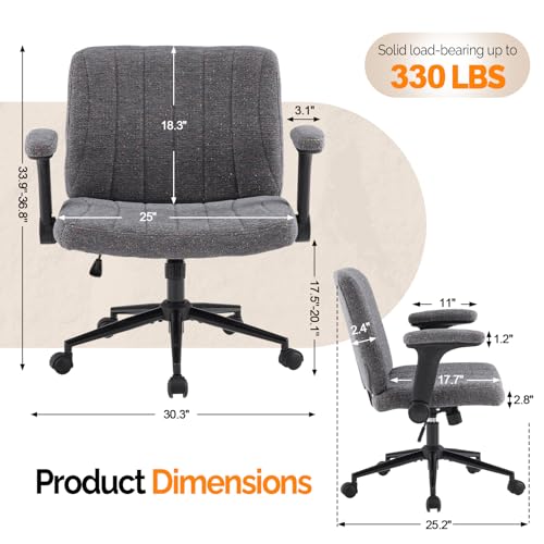 VINGLI Criss Cross Chair with Adjustable Flip-Up Arms,Cross Legged Chair with Wheels,Extra Wide Office Chair,Desk Chair for Home Office,Vanity,Bedroom, Apartment,Starry Chenille,Dark Grey - color: Dark Grey