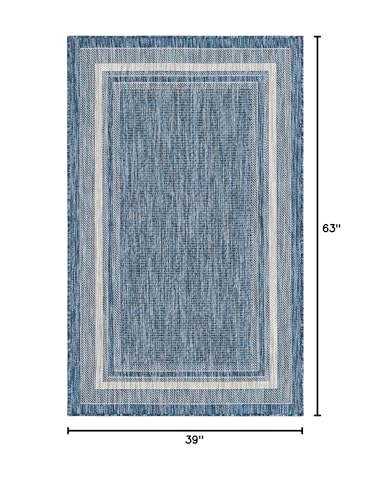 Unique Loom Outdoor Border Collection 부분 러그 - 부드러운 테두리 (91.4cm x 152cm 직사각형, 블루/아이보리) - color: 블루/아이보리, size: 3'3" x 5'3" (Rectangular)