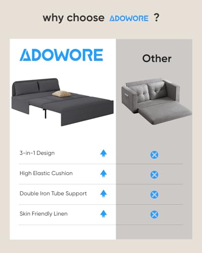 64.2" Queen Size Pull Out Sofa Bed,3-in-1 Linen Convertible Sleeper Sofa Bed,Loveseat Pullout Bed with Pillows and Tri-fold Mattress for Small Space/Bedroom,Dark Grey - color: Dark Grey, size: Queen