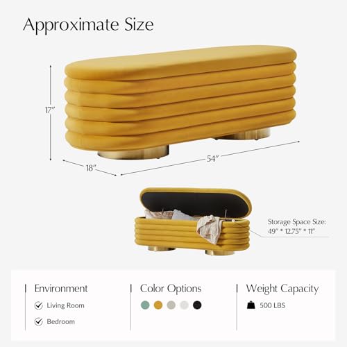 HULALA HOME Velvet Storage Bench, Large Upholstered Ottoman Bench with Button Tufted Design for Living Room, Bedroom, Entryway, Mustard - color: Mustard