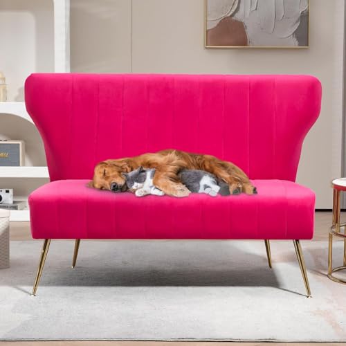 ZJhome 40’’ Armless Loveseat Sofa, Comfy Upholstered Velet Small Couch Sofa with Gold Legs, 2 Seater Tufted Modern Couch for Living Room, Bedroom, Apartment Small Space (Fuchsia) - color: Fuchsia, size: 50'' stripe