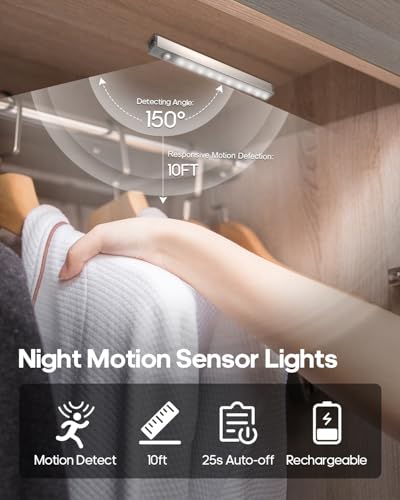 GOODEA 7" Under Cabinet Lighting with Rechargeable Battery, 3 Pack | LED Motion Sensor Light Indoor, Closet Lights with Dimmable Brightness for Cabinets, Bookshelf, Stair, Hallway - color: Cold White, size: 3 Pack without Charging Station