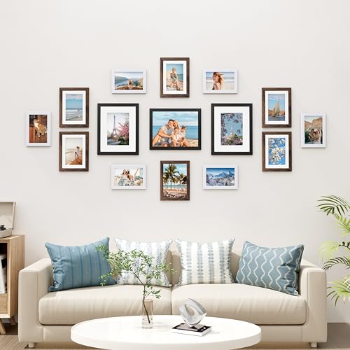 Vittanly 15 Pack Gallery Wall Frame Set, Black, Brown, White | Picture Frames Collage Wall Decor: 3pcs 8x10, 6pcs 5x7, 6pcs 4x6. Picture Frame Set for Wall or Tabletop Display - color: Black & Brown & White