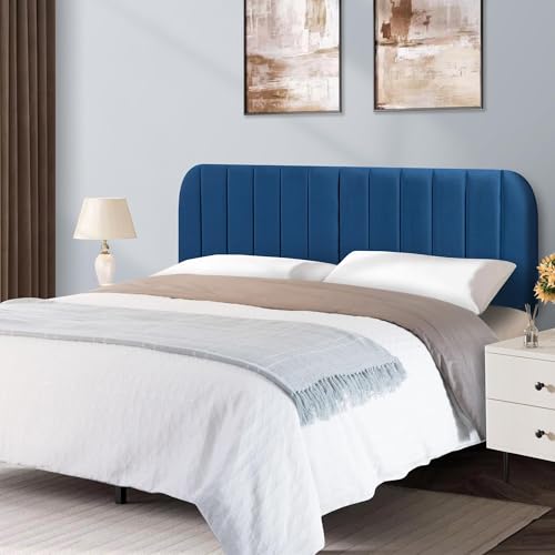 Queen Headboard Only - Upholstered Headboard for Bed, Easy Assembly, Velvet Covered Sponge, Place Between Bed & Wall, Adjustable Metal Legs with Non-Slip Pads, Blue - color: Blue, size: Queen