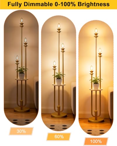 Lightdot Gold Dimmable Floor Lamp with Table Modern Floor Lamps for Living Room 3000K Warm Lights Tall Standing Lamp with Candle Bulb Included with 5Lbs Heavy Base for Bedroom/Sofa Beside/Corner Decor - color: 3 Candle-Gold