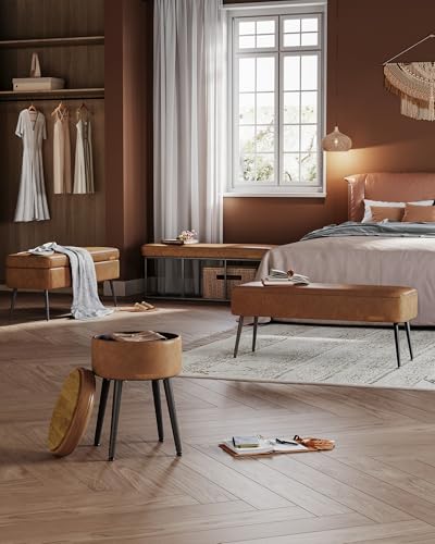 VASAGLE EKHO Collection - Bench for Entryway Bedroom, Synthetic Leather with Stitching, Ottoman Bench with Steel Legs, Living Room, Mid-Century Modern, Loads 660 lb, Caramel Brown ULOM076K01 - color: Caramel Brown, style: Steel Leg Bench