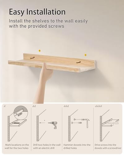 MBYD 48 Inch Natural Pine Wood Floating Shelves, 5.1 Inch Wide Picture Ledge Set of 2, Wall Mount Unfinished Can be Stained Nursery Book Shelves for Kids Bedroom Living Room Bathroom Kitchen - color: Natural, size: Set of 2 48in