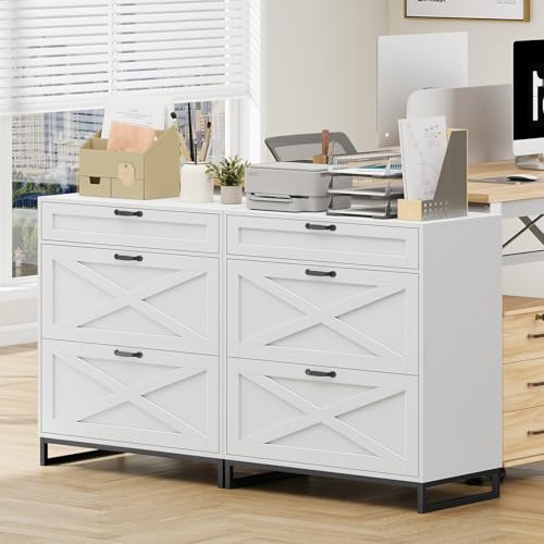 Lateral File Cabinet, Farmhouse File Cabinet with 3 Drawers, Office White | Modern Farmhouse File Cabinet for Legal/Letter/A4 Size Hanging Files, Printer Stand Large Wood Home Office Cabinet - color: Office White