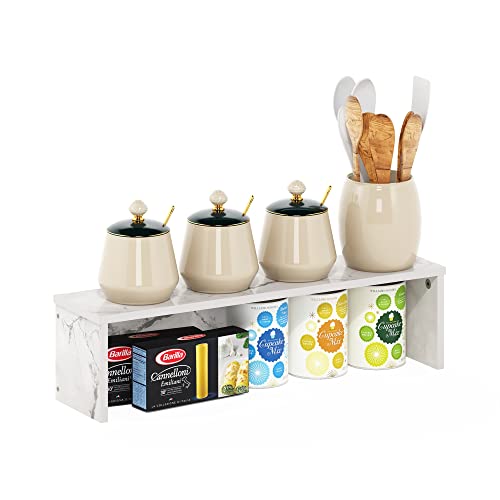 23-Inch Wide Counter Shelves, Stackable Organizer Shelf, Easy Assembly Spice Rack, Kitchen Countertop Organizer, for Pantry, Kitchen, Coffee Bar, Marble White - size: 23-Inch