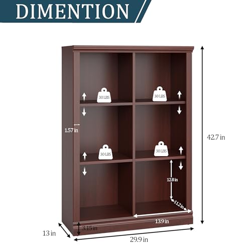 blini 6-Cube Storage Organizer,Mahogany Wooden Bookshelf with Open Shelf, Modern Bookcase for Bedroom, Living Room, Office & Entryway - color: Mahogany, size: 6-Cube