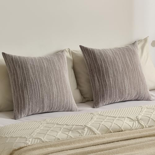 FUTEI Pack of 2 Chenille Throw Pillow Covers 18x18 Inch, Dyeing Coffee | Double-Sided Elegant Line Textured Design,Side Hidden Zipper,Machine Washable,Pill-Resistant,Colorfast,Insert Not Included. - color: Dyeing Coffee, size: 18" x 18" (Pack of 2)