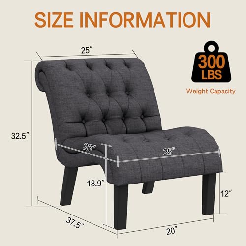 Tufted Upholstered Accent Chair for Living Room Bedroom Lounge Chair Armless Linen Slipper Chair with Wood Legs Gray - color: Grey, size: 1 Chair