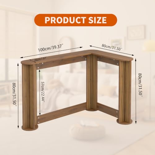 40 Inch L Shaped Narrow Console Table Behind Couch, Mid-Century Modern Skinny Corner Entryway Table, Fluted Slim Sofa Table for Hallway, Living Room, Wood, Brown, Walnut - color: Walnut-l Shaped