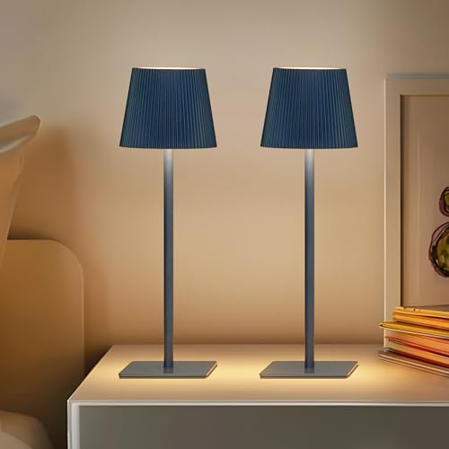 LUTEC 2 Pack Cordless Table Lamp,6000mAh Rechargeable Battery Operated Desk Lamp,Two Adjustable Heights,Waterproof, Touch Control & 3 Color Stepless Dimming for Restaurant/Bedroom/Bars/Outdoor (Blue) - color: Blue