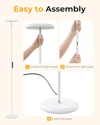 LED Floor Lamps, 2800Lm Standing Lamp Remote & Foot Switch with 1H Timer, 2700-6500K Stepless Dimmable Modern Pole Light for Bedroom, Office, Reading, White - color: White