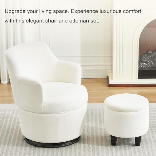 LOULENS Swivel Accent Chair with Storage Ottoman, Small Reading Chair, Beige - color: Beige