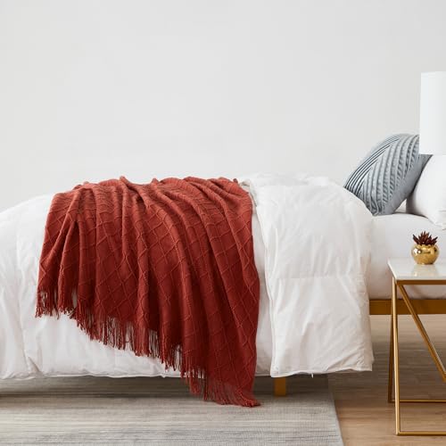 BOURINA Burgundy Throw Blanket 50 x90 Inches Throw Textured Solid Soft Sofa Throw Bed Runner Couch Cover Knitted Decorative Blanket Bed Runner - color: Burgundy, size: 50"x90"