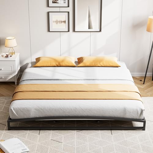 IDEALHOUSE Low Bed Frame, 6 in King Size Metal Platform Bed Frame, Black | Arch Design, Heavy Duty Bed Frame, Strong Bearing Capacity, No Box Spring Needed, - color: 6 Inch Black, size: King