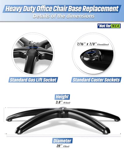 28" Heavy-Duty Office Chair Base Replacement with Wheels (Set of 5), Metal Base with Casters, Total Height: 7.5" (18.9 cm), Compatible with 2" Gas Cylinder - color: Style A-Bundle
