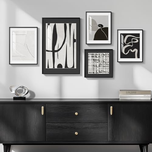 Framed Black and White Abstract Wall Art for Living Room, 5 Piece Modern Prints Paintings Artwork for Walls, Minimalist Black White Pictures for Hallway, Dining Room, Bedroom, Home Office Wall Decor - color: Minimalist