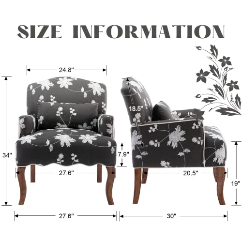 Mid Century Accent Chair Floral Reading Chair with Removable Pillow Wingback Arm Chair Upholstered Comfy Single Sofa for Living Room/Bedroom/Fireplace, Grey 1PC - color: Grey, size: 1PC