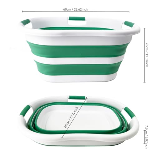 SAMMART 40L (10.5 gallon) Collapsible Plastic Laundry Hamper - Foldable Pop Up Storage Container/Organizer - Portable Washing Tub - Space Saving Basket (1, White/Winter Green) - color: White/Winter Green