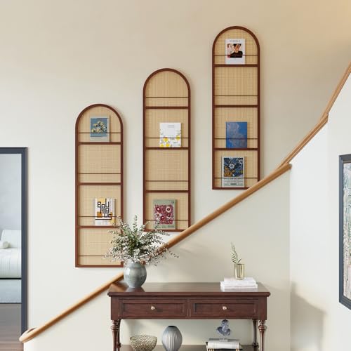 Rattan Room Divider with Bookshelf,Foldable Privacy Screen Partition,Wooden Frame,Natural Portable for Living Room,Bedroom Home,Office Reading Nook (Walnut, 3 Panels) - color: Walnut