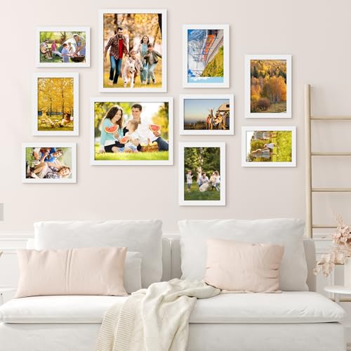 BESCRCL 10 Pack Picture Frames Collage Wall Decor, Gallery Wall Frame Set for Tabletop or Wall Mounting Display, Multi Size with Two 8x10, Four 5x7, and Four 4x6 Photo Frames, White - color: White