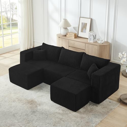 Geelife Compact Modular Sectional Sofa - Black - Minimalist Design - Family-Friendly - Space-Saving for Small Living Rooms