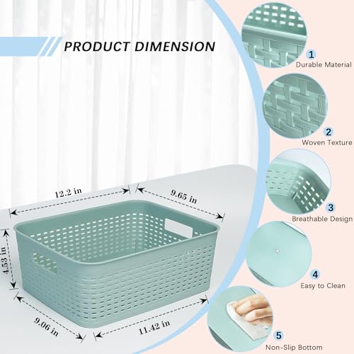 Soddeph Plastic Storage Baskets for Cabinets, Household Pantry Organization with Handle,Organizer Bins for Room,Bathrooms,Under-Sink,Kitchen (Green, M-3PACK) - color: Green, size: M-3PACK