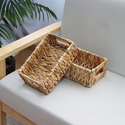 YAHUAN Woven Water Hyacinth Baskets for Organizing, Rectangular Wicker Baskets with Built-in Handles, Small Storage Baskets for Shelves (Water Hyacinth 2-Pack) - color: Water Hyacinth 2-Pack
