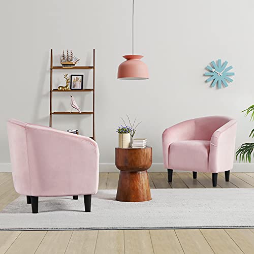 Yaheetech Compact Velvet Accent Chairs Set of 2 for Bedroom, Pink | Compact Cozy Barrel Chairs with a Curved Silhouette, Upholstered Furry Armchair for Small Spaces, Living Room Bedroom Corner - color: Pink (Velvet), style: without Ottoman