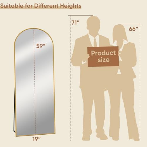 59"x19" Arched Full Length Mirror, Standing Floor Mirror, Gold | Aluminum Frame Full Body Mirror, HD Shatterproof Tempered Glass, Lean/Stand/Wall Mounted for Bedroom, Closet & Dressing Room - color: Gold, size: 59"L x 19"W