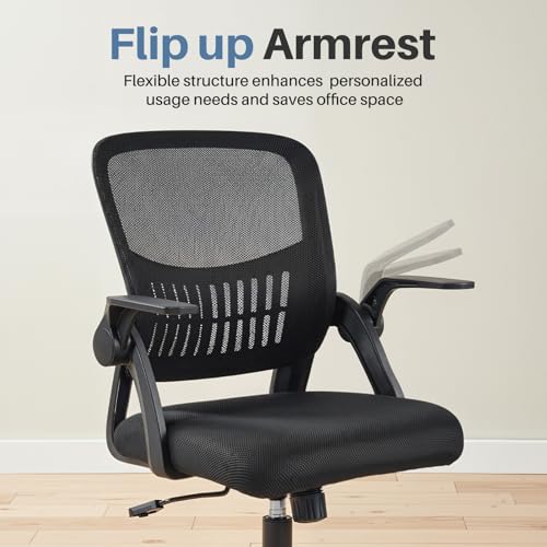 DUMOS Office Chair, Ergonomic Home Desk Chair, Ergonomic Lumbar Support | Height Adjustable, Flip-up Armrest, Rocking Mode, 360 Swivel, Conference Room, Black - color: Black Flip Arm