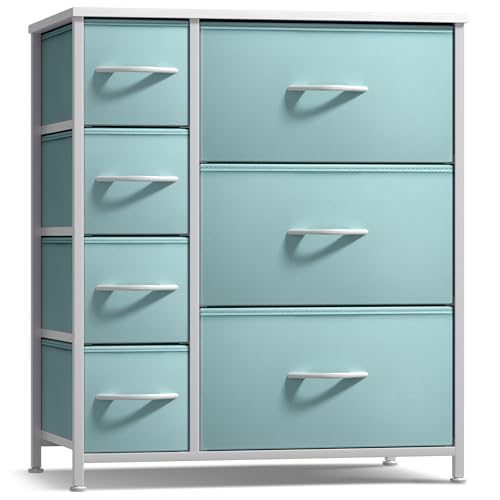 Sorbus Dresser with 7 Drawers - Furniture Storage Chest for Kid’s, Teens, Bedroom, Nursery, Playroom, Clothes, Toys - Steel Frame, Wood Top, Tie-dye Fabric Bins (7-Drawer, Pastel Aqua) - color: Pastel Aqua