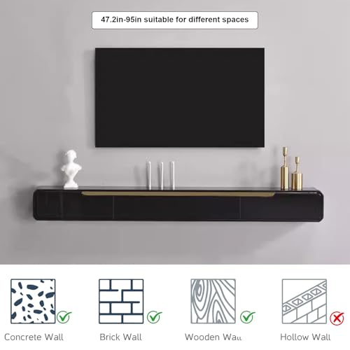 Solid Wood Floating TV Stand Wall Mounted, Black, 55" Wall Mounted Entertainment Center Console, Hanging tv Media Shelf for Living Room, Bedroom (DSGBLACK-A, 55IN) - color: Dsgblack-a, size: 55IN