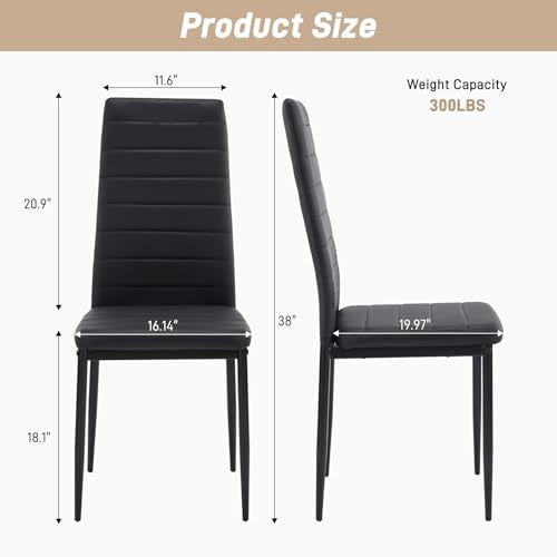 Karl home Dining Chairs Set of 6, PU Leather & High Back, Black | Black kitchen chairs with padded seats & foot cap protection for dining kitchen living room,300lbs capacity,space-saving - color: Black, size: Set of 6