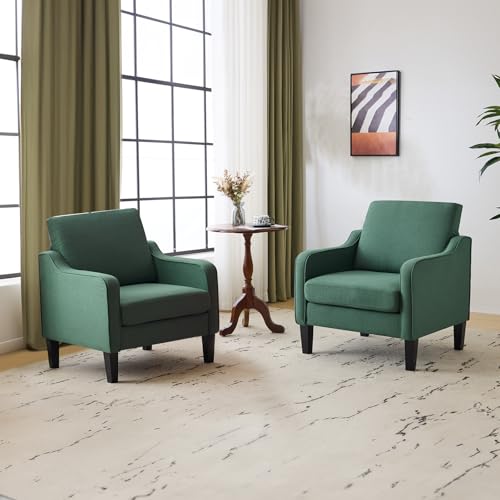 VINGLI Accent Chair for Living Room Chairs Dark Green Reading Chair for Bedroom Scooped Arm Chair Mid Century Modern Accent Chairs Upholstered Comfy Chair for Apartment, Waiting Room - color: Dark Green