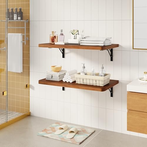 Dogsky 24" x 14" Floating Wall Desk, Fold Down Wall Table - 100 lbs Heavy Duty Solid Pine Wall Mount Folding Desk for Home Office, Laundry Room, Kitchen & Small Apartment, Walnut - color: Walnut, size: 24'' x 13.7'' x 6.3''