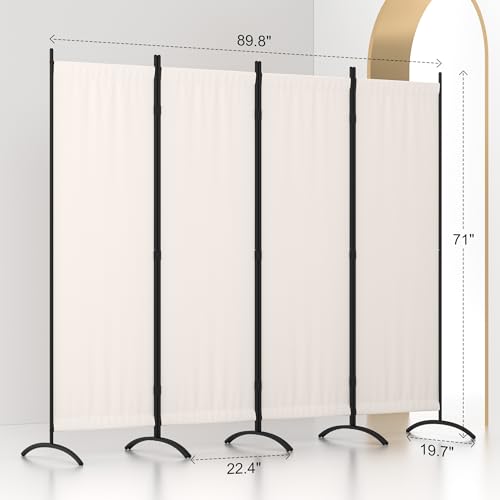 Room Divider 4 Panel Folding Screen Portable Wall with 5 Curved Metal Feet Partition Room Dividers,6FT Wall Divider for Office Divider, Bedroom,Dressing Room,White - color: White, size: 4 Panel Standard