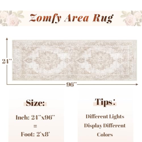 Area Rug 2x8 Runner Rug: Washable Vintage Hallway Rugs Indoor Medallion Rug Low Pile Distressed Floor Carpet Retro Accent Rugs for Kitchen Bedroom Bathroom Dining Room(Beige, 2'x8') - color: Beige, size: 2' x 8' (Rectangular)