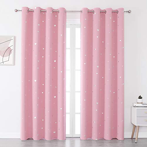 SMILE WEAVER Pink Kids Curtains for Girls Bedroom Silver Print Window Drapes Soft Thick Thermal Insulated Window Treatment Grommet Top Blackout Curtains for Nursery Decor 2 Panels/Rose pink/52Wx54L - color: Love-baby Pink, size: 52"W x 54"L (Pack of 2)