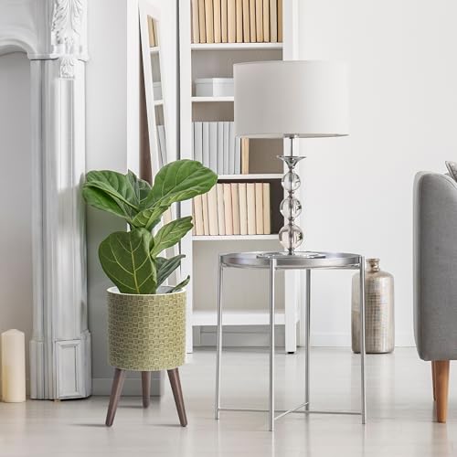 D'vine Dev Planter Pot with Wood Stand, 10 in, Distressed Olive, 88-Z-B-4 | Mid-Century Modern Style, Elevated Plant Display, Drainage Hole and Plug, Functional & Stylish, Modern Indoor Planter - color: Distressed Olive, size: Medium