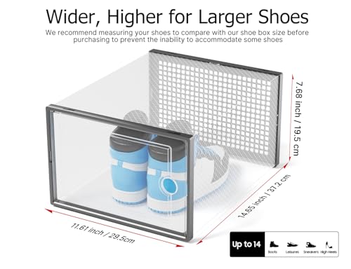 Kuject XXX-Large Shoe Storage Boxes 12 Pack, Clear Stackable Shoe Organizer | Shoe Case for Closet, Entryway & Under-Bed Storage, Drop-Front Design, Space-Saving Solution for Family Organization,Black - color: Black, size: XXX-Large