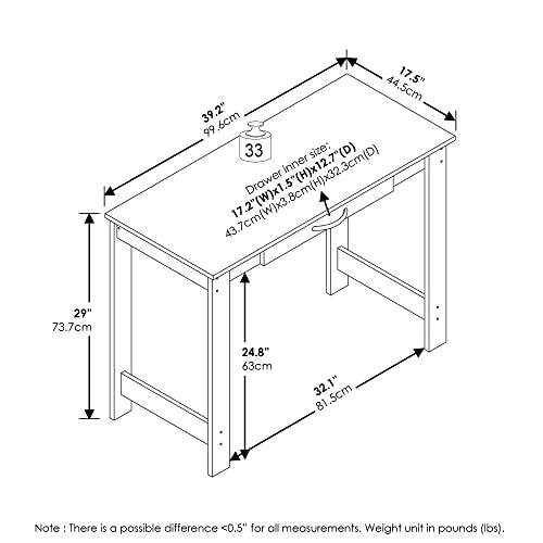 39.2 Wide Gaming Desk with Drawer, Computer Desk with H-Legs, Office Desk, Writing Desk, Desk for Study Room, Dorm, Home Office, Bedroom, Black - color: Black