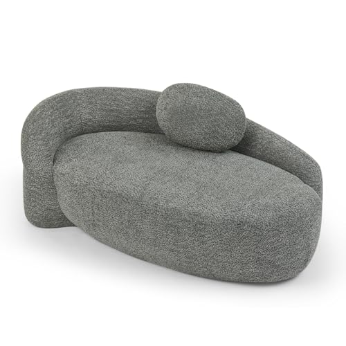 Modern Oval Chaise Lounge Chair, Boucle Upholstered Single Lazy Sofa with Integrated Backrest, Side Armrest, Matching Pillow, Space Saving Accent Lounger for Living Room Reading Nook (Dark Gray) - color: Dark Gray