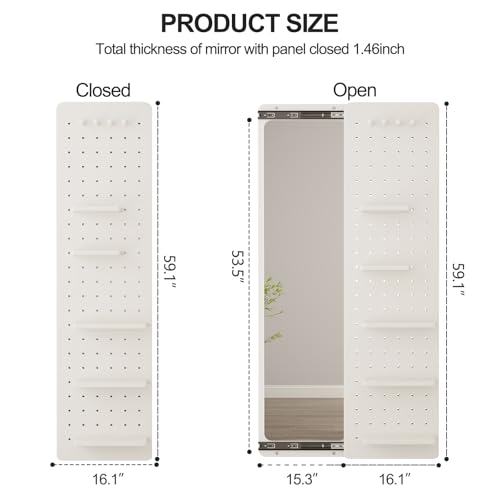KungFuWood Full Length Mirror with Shelf and Hooks,Entry Way Mirrors for Wall,Wall Mirror with Shelf,Wall Mirror with Storage Multifunctional Design Panel,Living Room - color: White, size: 63"L x 18"W