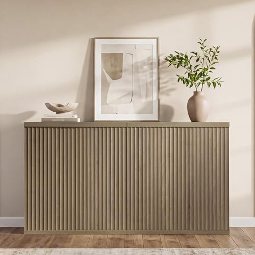 SICOTAS Buffet Cabinet with Storage Sideboard Cabinet with Doors & Shelves | Accent Sideboard Modern Credenza Fluted Storage Cabinet Mid Century Media Console for Living Room Kitchen Dining Hallway - color: Grey Alder, size: 2 Pieces