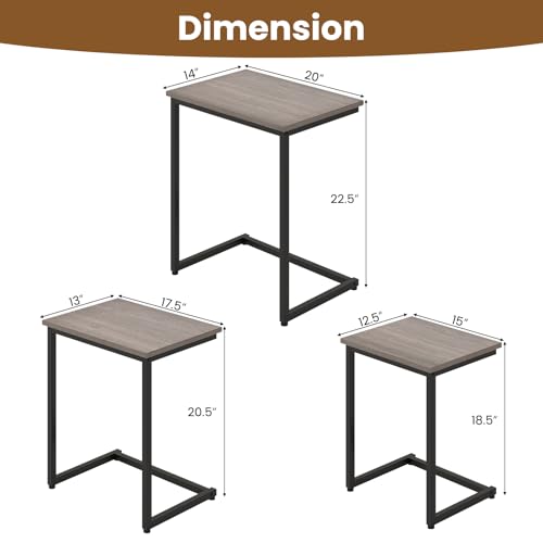 GOFLAME Nesting Coffee Tables Set of 3, Rectangular Nesting Center Table with Wood Grain Top & Metal Frame, Modern C-Shaped Nested Side Table Set for Living Room, Bedroom, Black & Oak - color: Black & Oak
